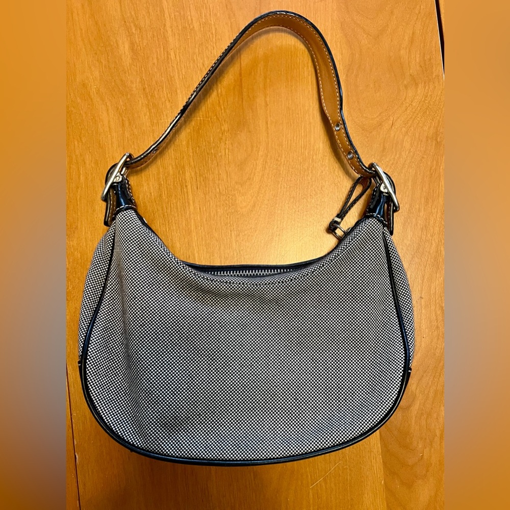 Small Coach bag black and white leather and canvas 9 x 12 total size